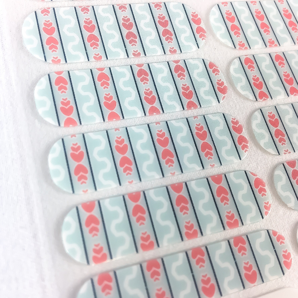 Jamberry Red Hearts on Blue Nail Wraps, SBE, Full